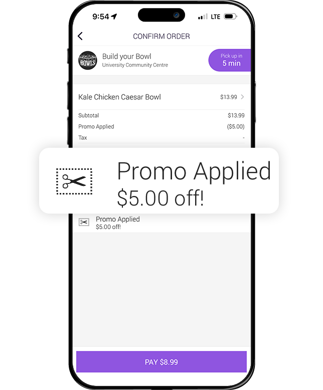 Image of the first order promo being applied in an example order.